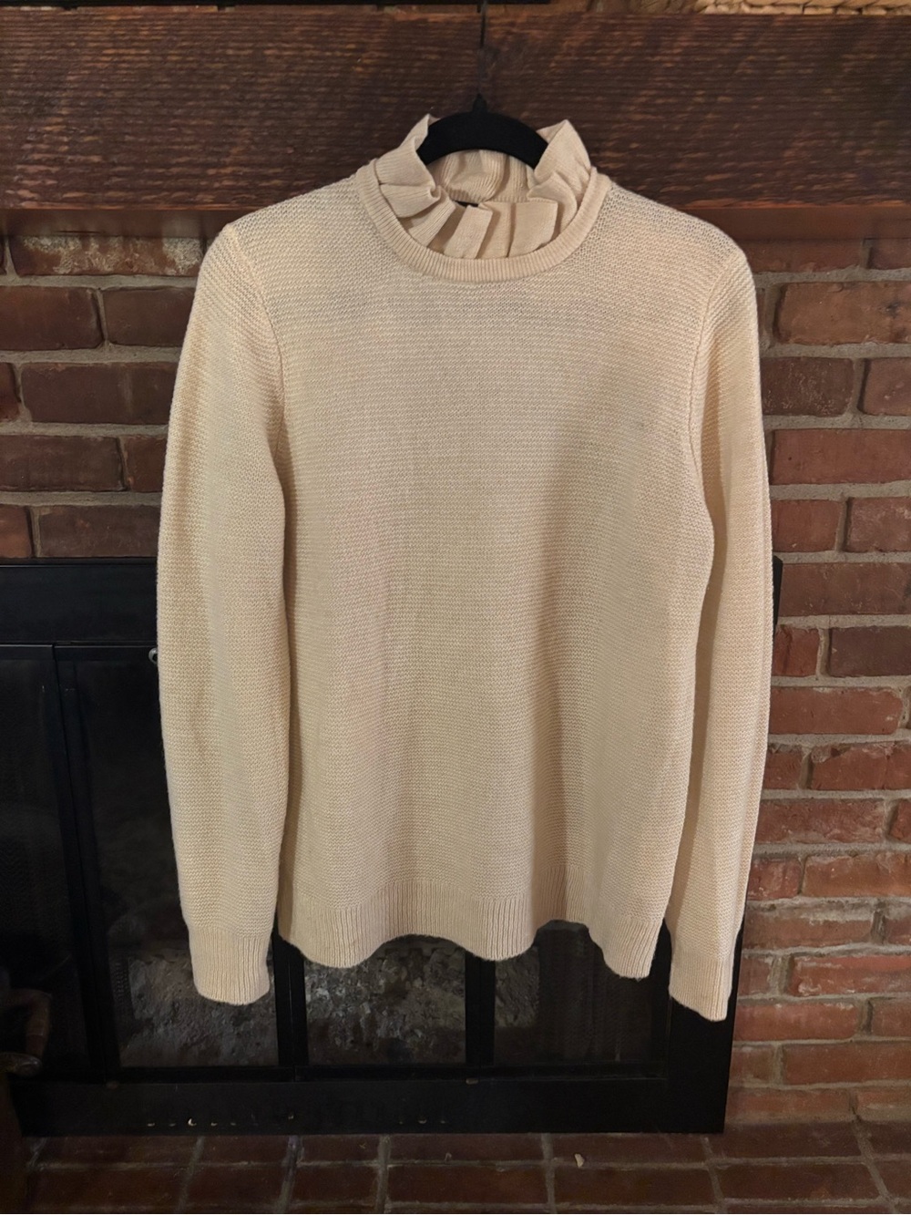 J.Crew Alpaca Blend Ruffle Neck Sweater - Cream / Ivory - Size L